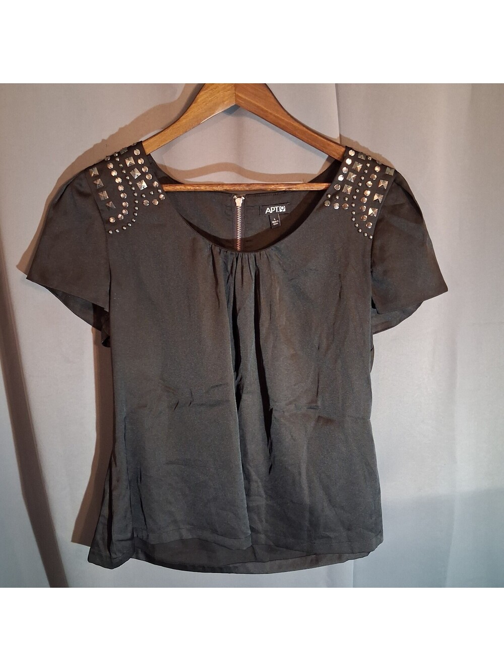 APT. 9 Black Studded Shoulder Short Sleeve Blouse Size L